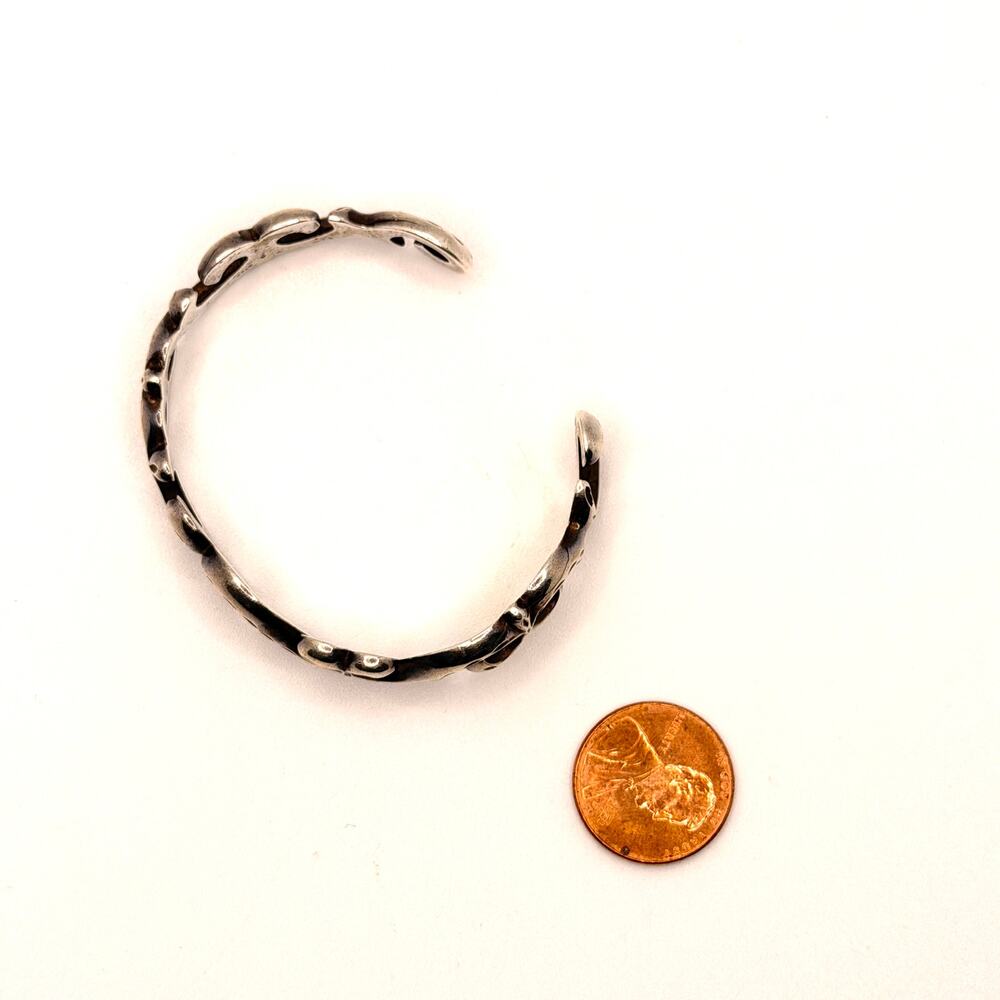 Vintage 80s Sterling Silver Ornate Openwork Scroll Artisan Cuff Bracelet - Picture 7 of 9